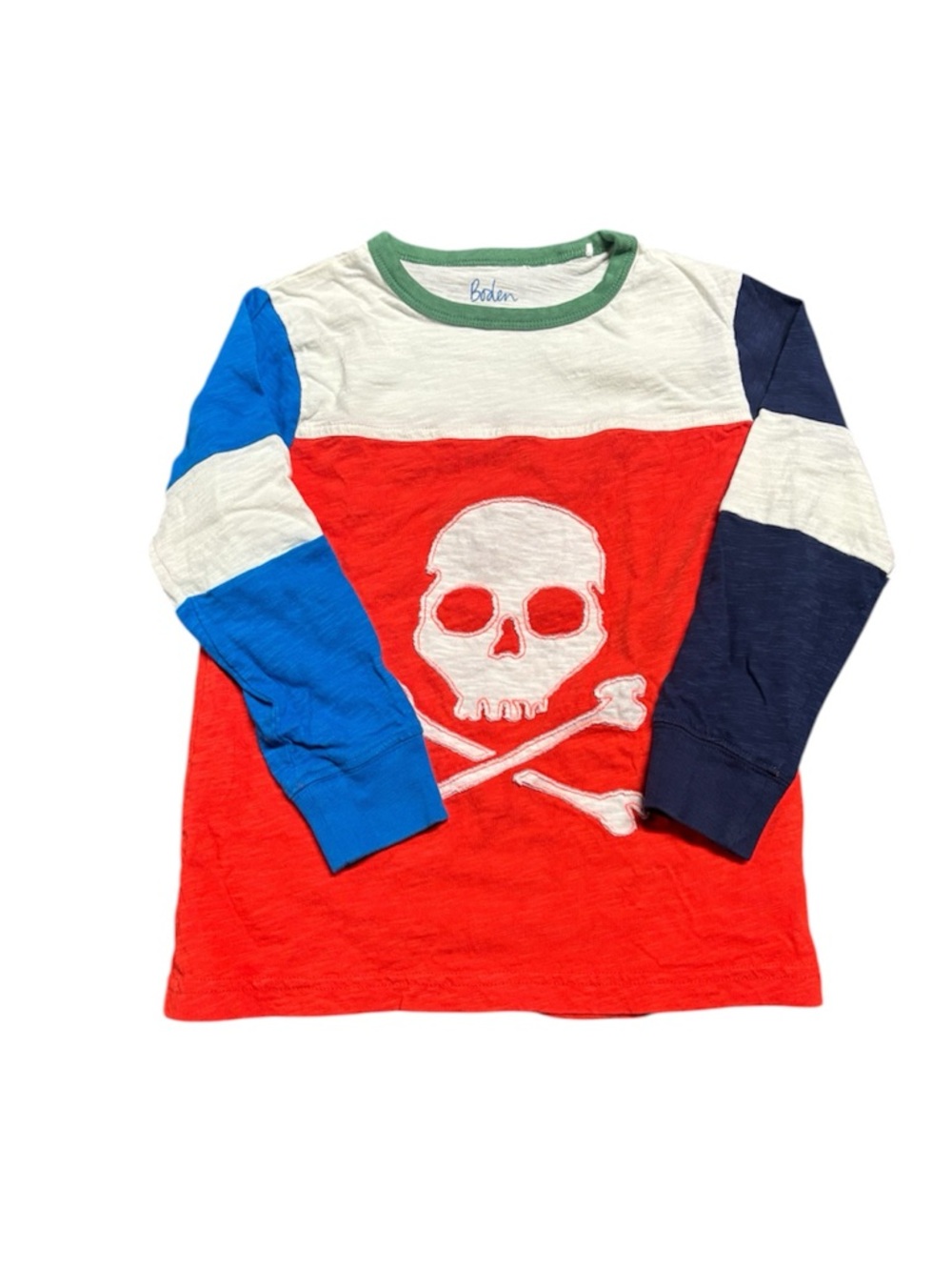 Boden Kids Skull Graphic Long Sleeve Shirt Size 5-6Y Colorblock Tee